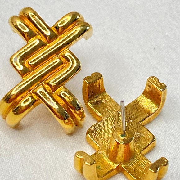 Avon Earrings Gold Tone Double-X Pattern Posts - Picture 4 of 5
